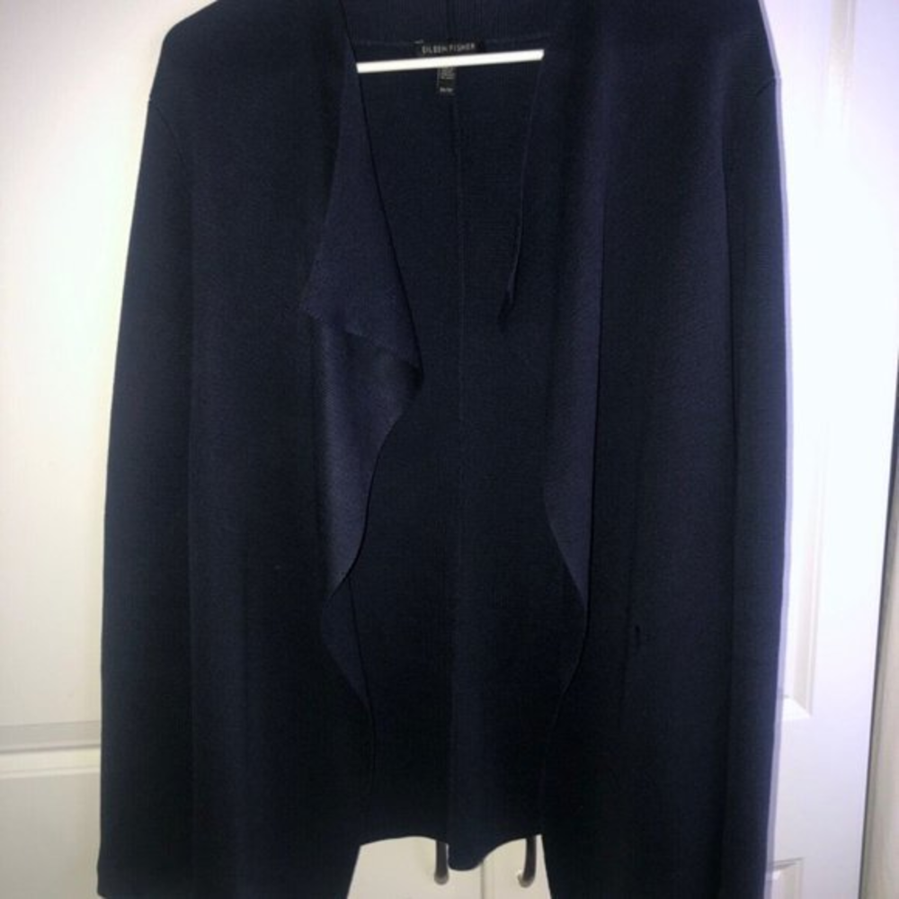 Eileen Fisher Cardigan Sweater XS Navy‎ Blue Silk Cotton Condition: